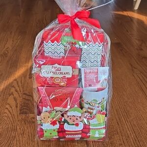 Festive Holiday Gift Basket with Candy Selection Mug and Hot Cocoa